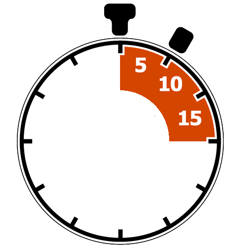 Orange clock with 5 min, 10 min, 15 min